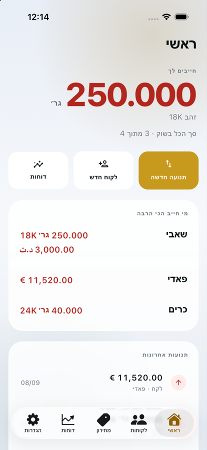 מסך הבית של Carnet - כמה חייבים לך
